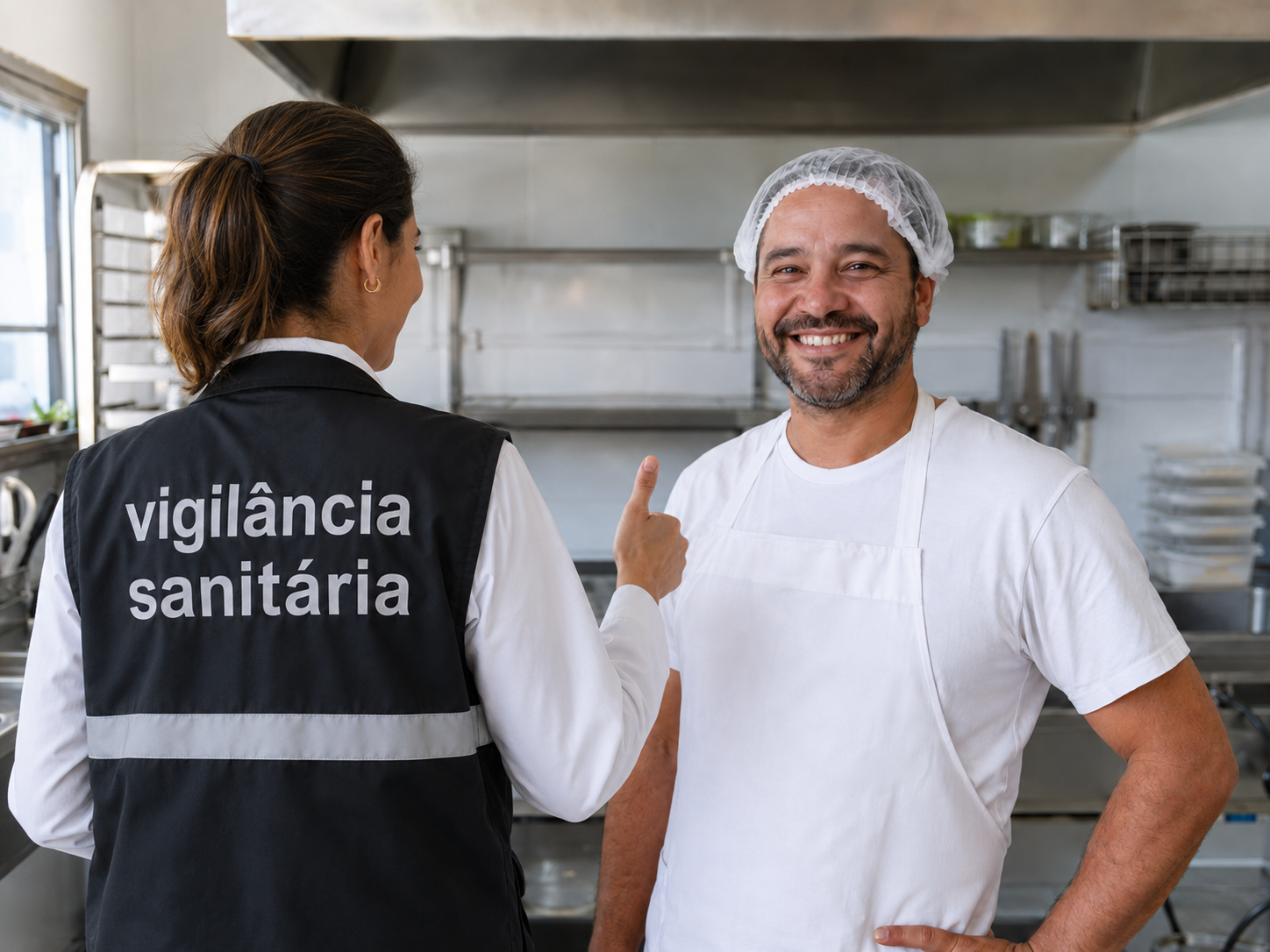 Fiscal da vigilância sanitária aprovando o estabelecimento